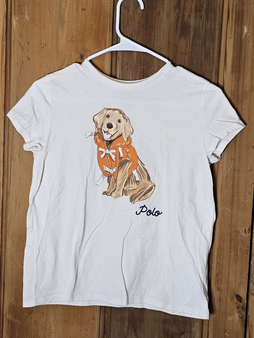 Polo by Ralph Lauren White Tee with Orange Dog Illustration